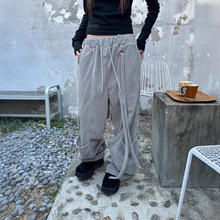 秋冬新款 韩国粗条灯芯绒加厚大口袋复古宽松阔腿裤长裤休闲