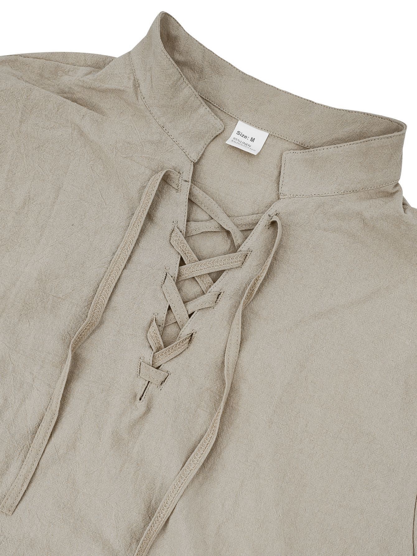 K Men's Casual Drawstring Stand Collar Long Sleeved Polo Shirt Top T-shirt_viptrois.com