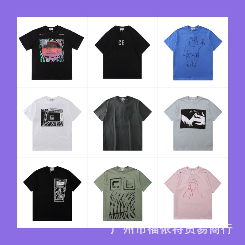 Cross-border foreign trade Japanese fashion brand CAVEMPT stick figure letter pattern printing simple pink C.E short sleeve T-shirt