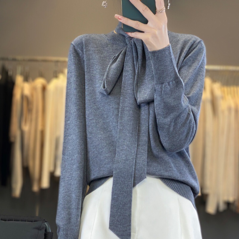 Light Luxury Elegant Led Chanel Style Bow Autumn and Winter New Sweater Knitted Shirt Waxy Base Slim Knitted Top