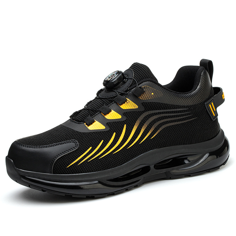 Zapatos de seguridad de trabajo para hombre con puntera de acero, tejido volador, anti-aplastamiento