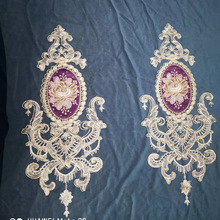 绳绣窗纱绳绣外贸绳绣雪尼尔绣花窗帘布欧式皇冠绳绣客厅窗帘