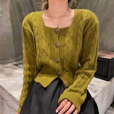Women's Autumn/Winter Round Neck Knit Sweater, Off-the-Shoulder V-Neck Cardigan, Thin Model Women's Short-Sleeve Top