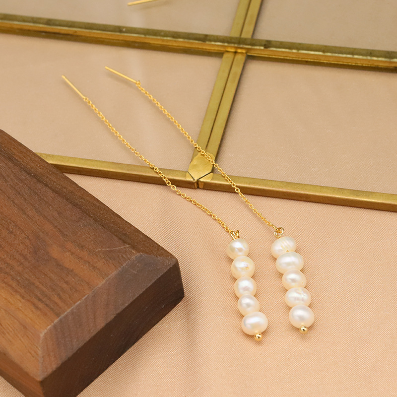 Pendientes de perlas de agua dulce naturales pendientes largos borla pendientes retro de temperamento de alta calidad original Nueva joyería
