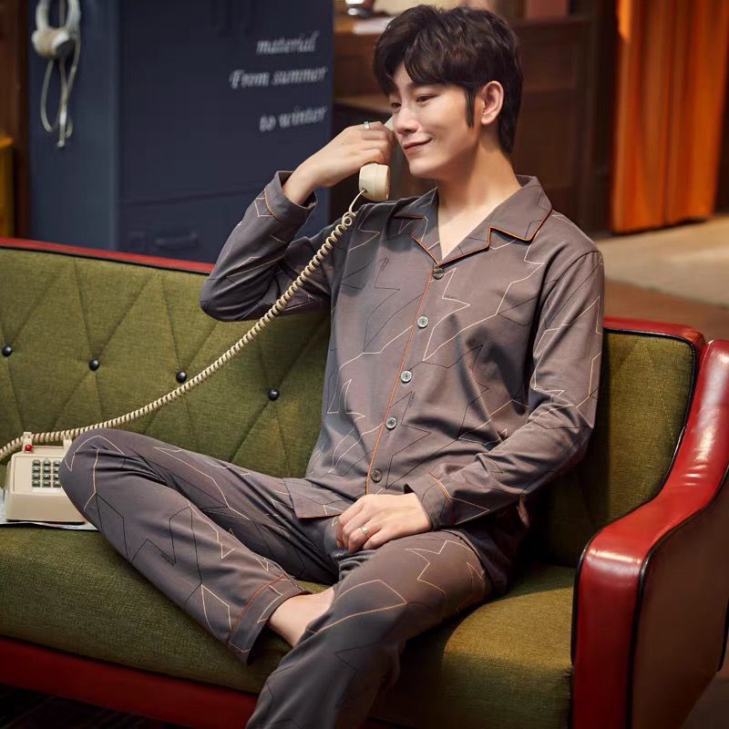 Pijamas de algodón para hombres primavera y otoño nuevos pantalones de manga larga primavera y otoño para hombres pijamas de tamaño grande set de ropa de casa para salir