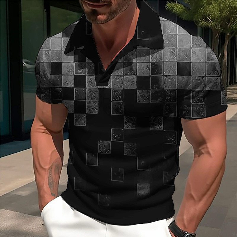 Herren Polohemd Mit Geometrischem Muster Für Golf Und Freizeit_voghion.com