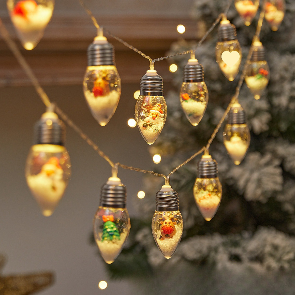 Weihnachtswunsch-LED-Lichterkette mit Kugeln – Schneemann, Weihnachtsmann, Geschenkbox & Baumschmuck, 2 m/3 m/5 m/7 m/10 m, Batterie-/USB-/Solar-/Stromversorgung_voghion.com