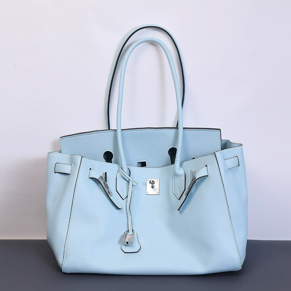Capacious leather platinum one-shoulder bag, genuine leather