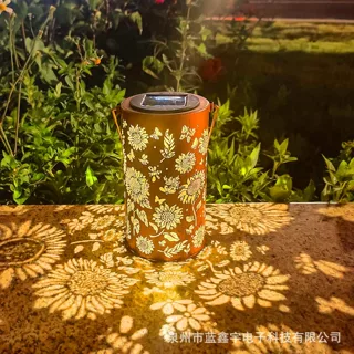 亚马逊跨境太阳能向日葵蝴蝶灯圆柱铁艺镂空灯别墅庭院投光草坪灯