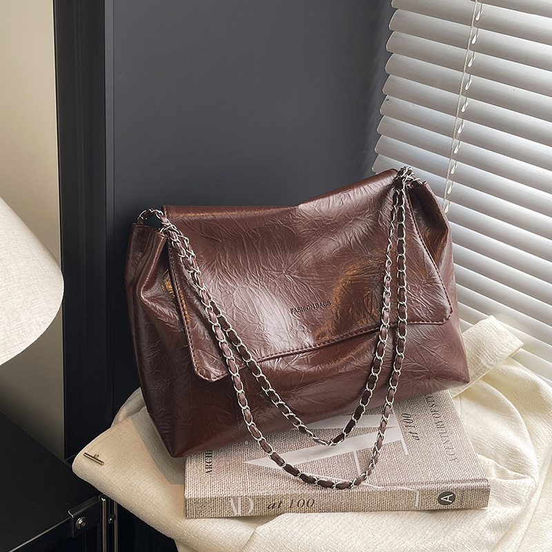 Retro Women's Shoulder Bag Solid Colour Crossbody Chain Handbag_voghion.com