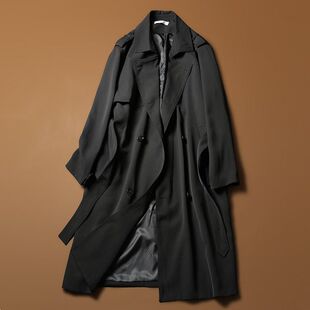 British-style Lapel Mid-length Coat Jacket Men's Spring and Autumn Dipper Double-breasted Loose Profile Long Coat