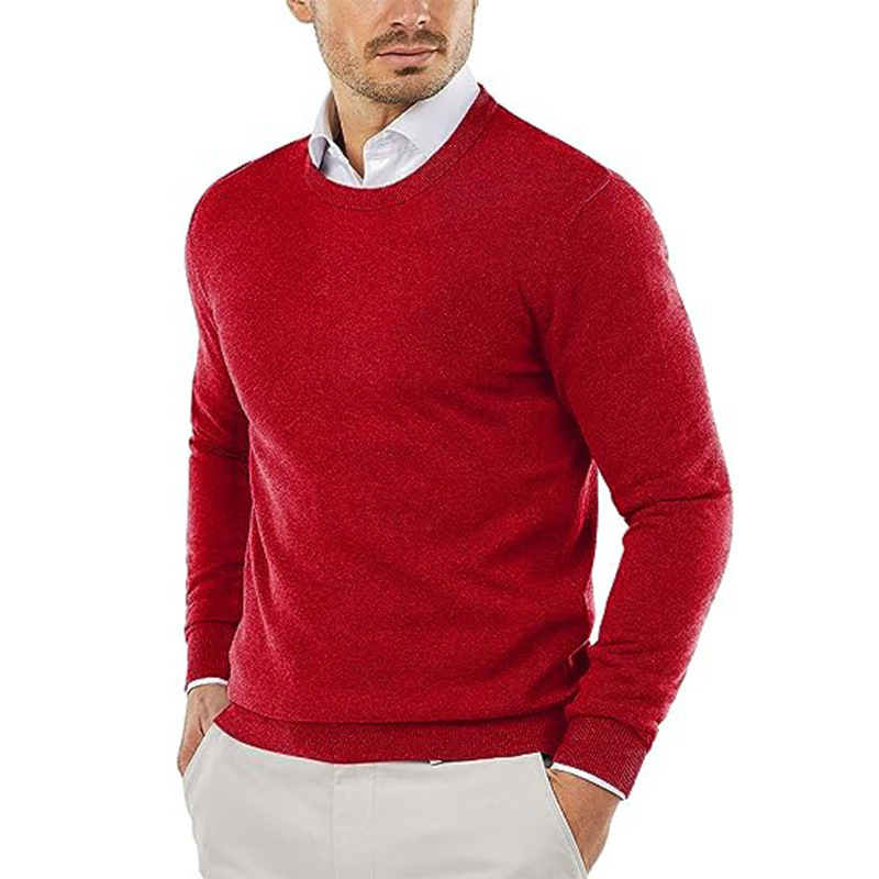 Cross-border foreign trade men's men's round neck sweater sweater solid color casual long-sleeved sweater pullover sweater for men