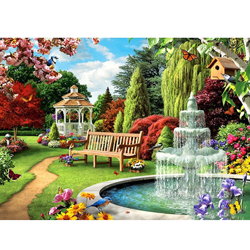 Stick-on Crystals Cross Garden Landscape Diamond Painting