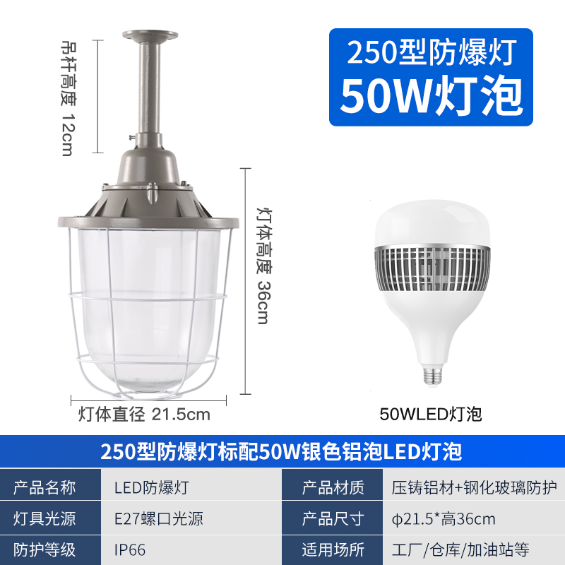 250 tipo de lámpara a prueba de explosiones + 50W gota de agua burbuja de aluminio