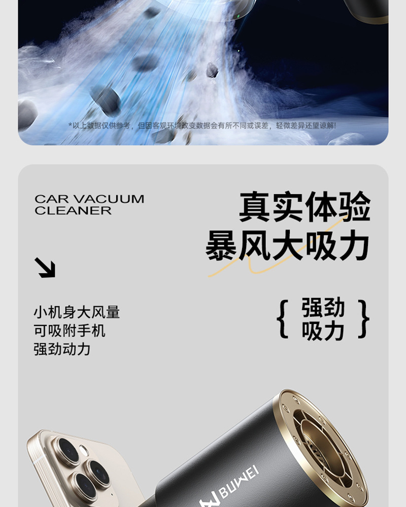 Buwai Car Vacuum Cleaner, Handheld, Small, High Suction Power, for Car Interior and Home Use, Wireless, Cross-Border