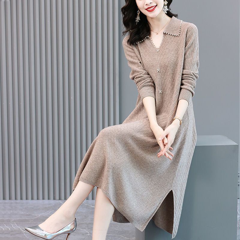 洋气胖妈妈中长款秋冬连衣裙加肥大码针织衫中年女岁毛衣裙子|undefined