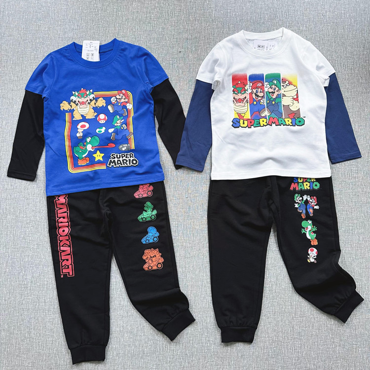 Japanese-style export new autumn children's clothing, patchwork faux two-piece long-sleeved base layer casual shirt, pants can be freely matched.