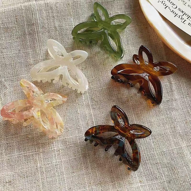 Korean-Style High-Appearance Acetate Butterfly Claw Clip, Trendy Hollow Bow Half-Up Hairpin, Back-Of-Head Shark Clip