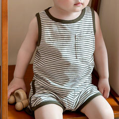 夏季兒童清爽撞色背心套裝寶寶無袖上衣短褲輕薄百搭