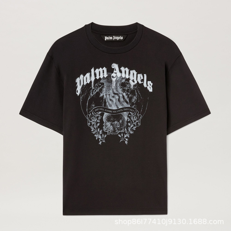 230g European and American Trendy Brand Palm Broken-Headed Bear Palm Angels Loose Short-Sleeve Unisex Skull Sketch T-Shirt