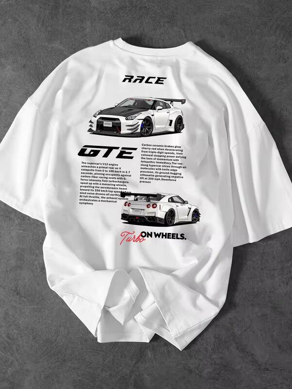 Cross-Border Racing Graphic Print T-Shirts Are Men's Cotton Summer Streetwear and Casual Urban Clothing