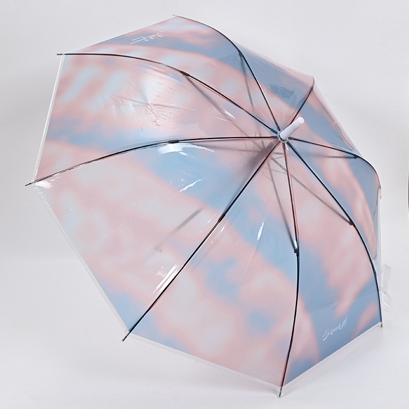 23寸长柄透明伞创意小清新彩色直杆透明雨伞商务logo印刷礼品伞