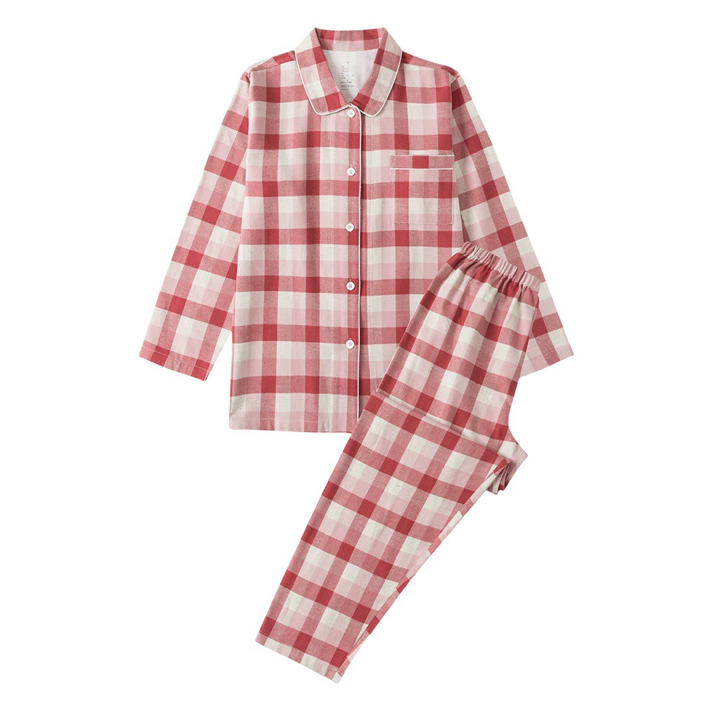 Комплект домашней одежды для пар из неокрашенного хлопка: бесшовный, комфортный, фланелевый, с длинными рукавами