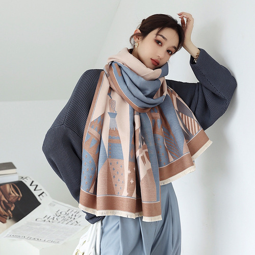 Summer air-conditioned room shawl autumn and winter new double-sided imitation cashmere scarf female Korean version student neck scarf warm scarf