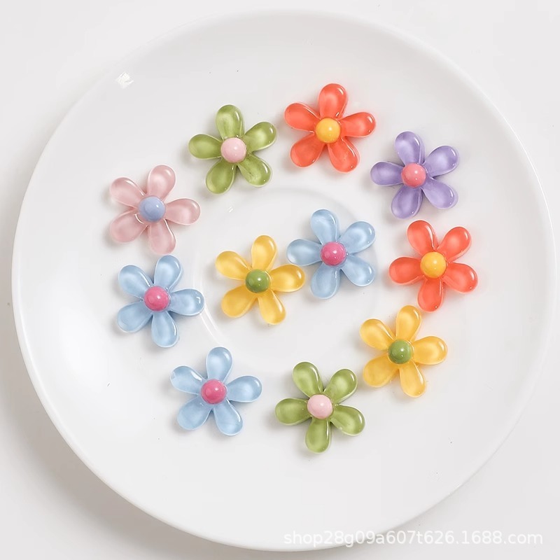 キャンディーカラーの五葉の花の小さな diy 樹脂ジュエリーアクセサリークリーム接着剤手作りヘアピングリッパーヘアバンドアクセサリー材料|undefined
