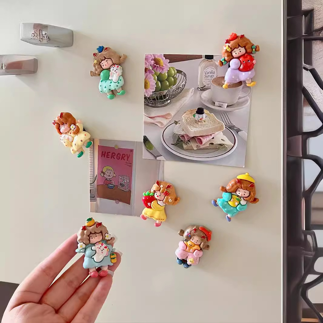Chef Lele ins three-dimensional mini cartoon little girl creative exquisite refrigerator sticker magnetic plaster decorative magnet sticker