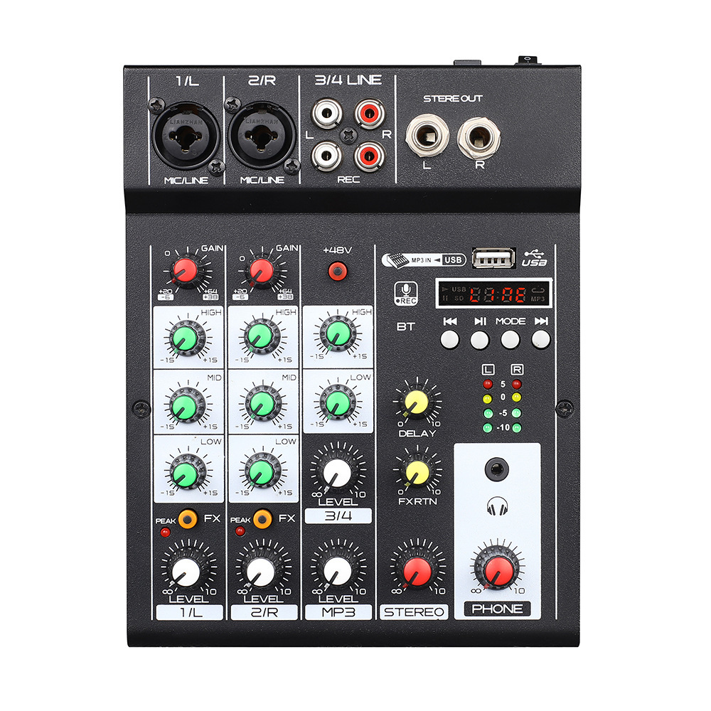 (2개) 국경 간 직접 공급 4 방향 믹서 홈 컴퓨터 무대 믹서 작은 USB 사운드 카드 블루투스 DJ 믹서