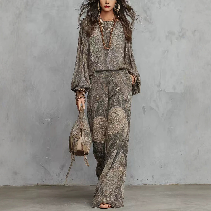 2026 Spring and Autumn New European and American Amazon Independent Fashion Paisley Pattern High-End Retro Style Set 2026 Spring and Autumn New European and American Amazon Independent Fashion Paisley Pattern High-End Retro Style Set