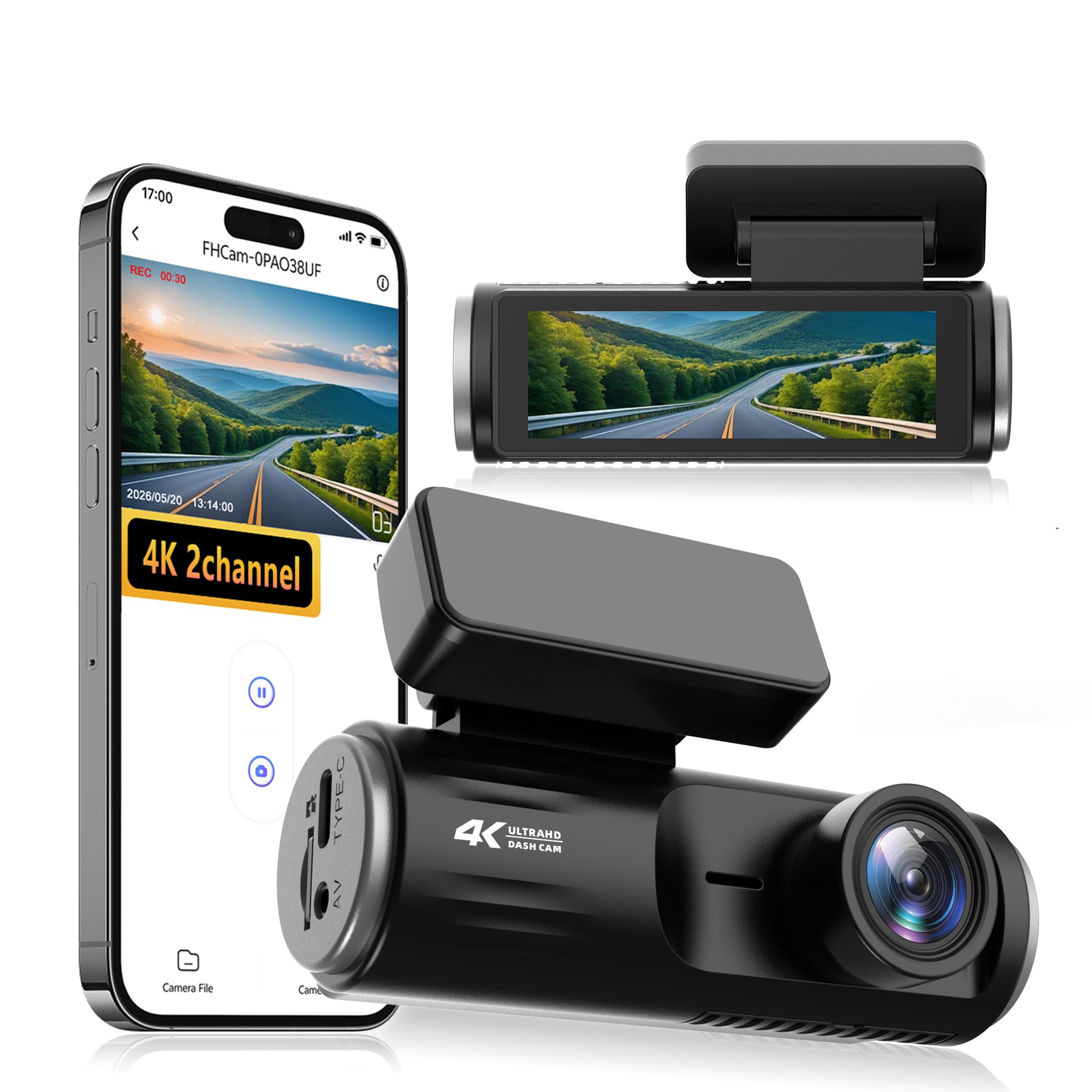 2026 New Model Amazon Cross-Border Exclusive High-Definition Dash Cam with Dual Recording 4K Wifi Gps