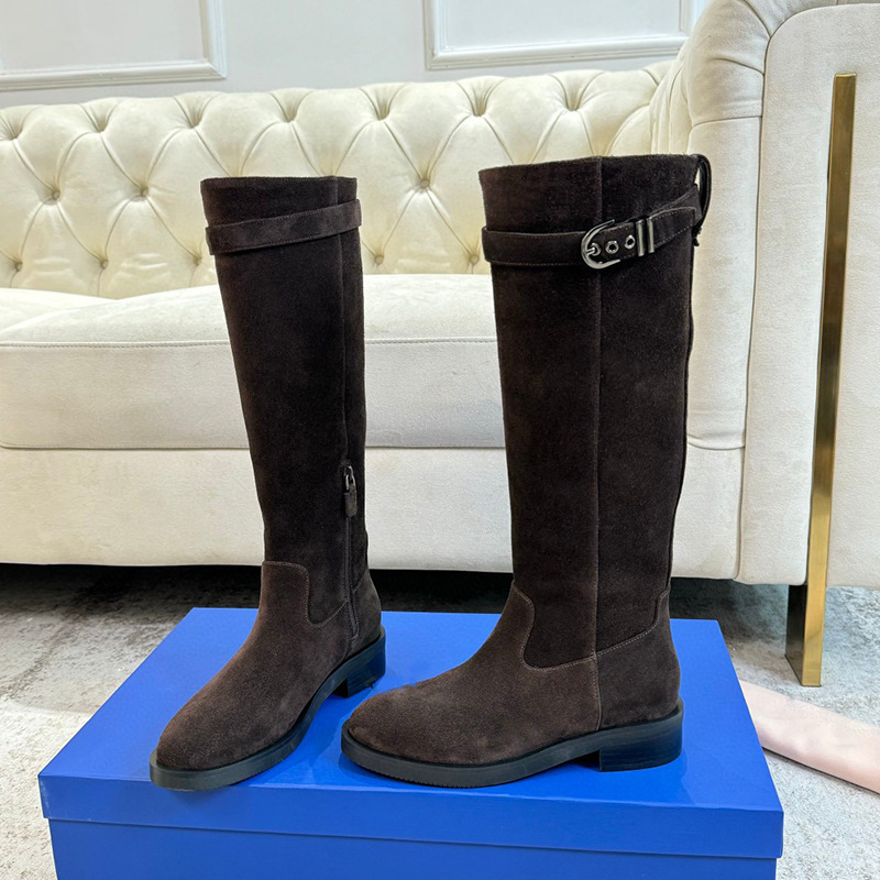 Sw No More Than Knee Boots for Women 24 New Style Genuine Leather Thick Heel Thick Sole Side Zipper High Boots Retro Belt Buckle Knight Boots Sw No More Than Knee Boots for Women 24 New Style Genuine Leather Thick Heel Thick Sole Side Zipper High Boots Retro Belt Buckle Knight Boots