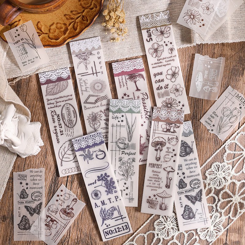 Este susurro flor pegatinas de papel de sulfato retro libro tinta blanca papel de notas puede escribir no adhesivo fondo paisajismo papel material