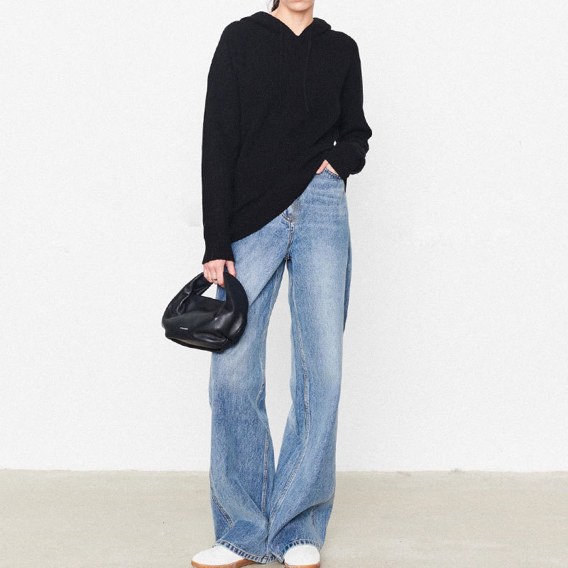 Korean-Style Lazy Arc-Cut Jeans for Women, Spring and Summer High-Waisted Vertical Cut Straight-Leg Pants, Slimming and Figure-Flattering Banana Pants