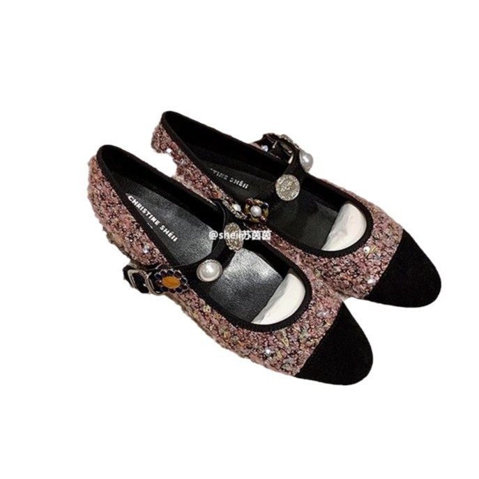 Princesa Su Yinyin Anne ~ Pequeña fragancia, botón de insignia de tweeze, zapatos individuales Mary Jane, zapatos de boda para banquetes para mujeres, zapatos planos para mujeres