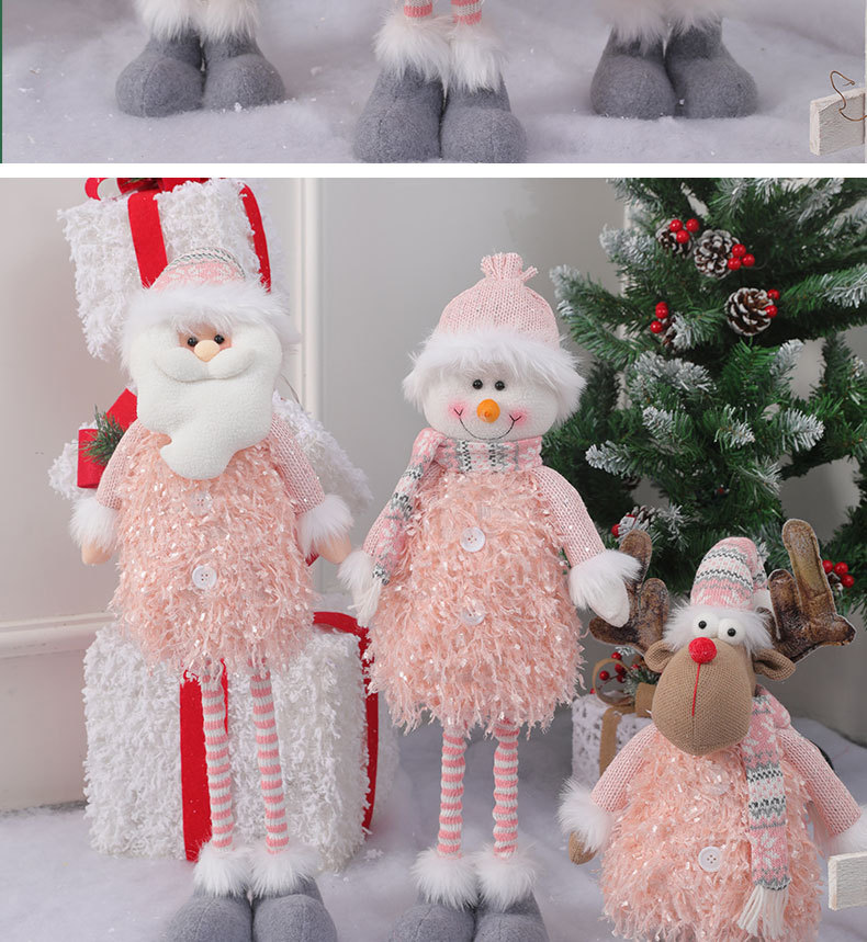 Pink Christmas Decorations Set - Fabric Santa Claus, Snowman, Reindeer Dolls For Tree, Window Display & Home Decor_voghion.com