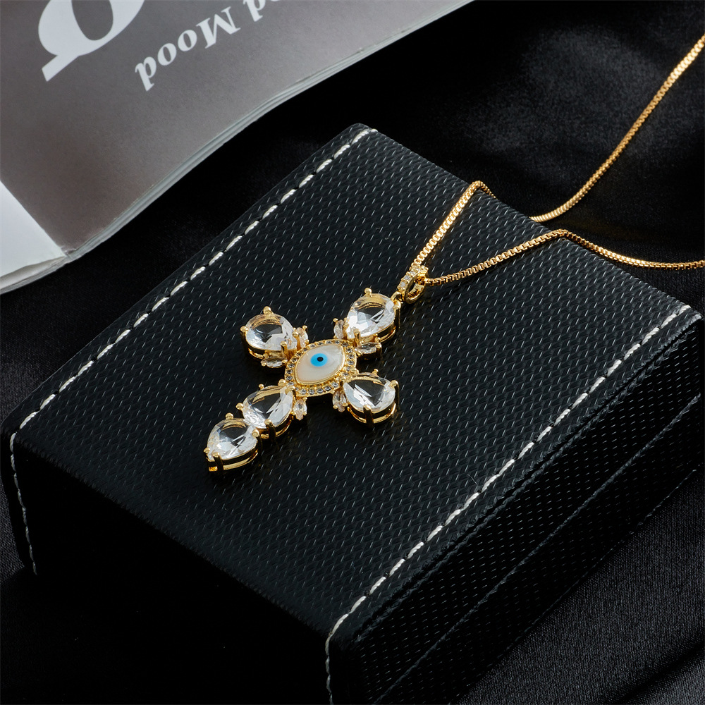 new cross pendant copper plated 18K gold zircon drip oil necklace female