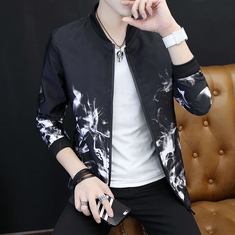 Spring and Autumn Youth Floral Jacket Men's Slim Korean Style Trendy Floral Coat Student Men's Baseball Clothing
