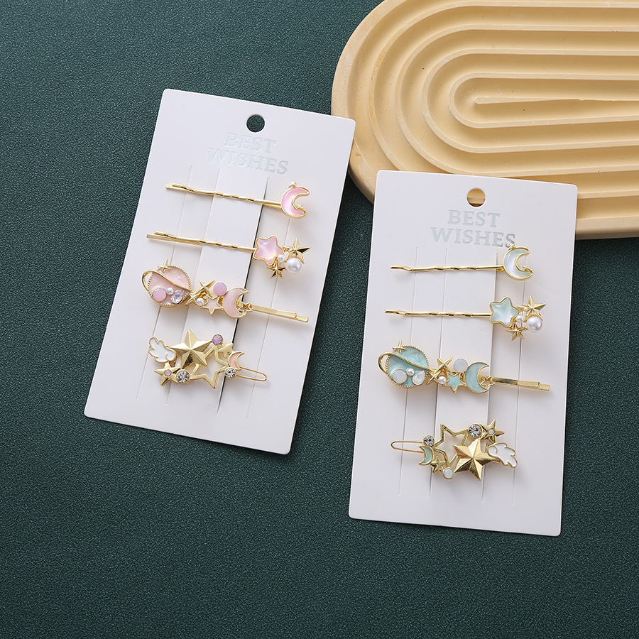 Starry Sky Series Four-Piece Set Cute and Sweet Dreamy Star Hair Accessories Set with Flowing Stars and Moon, Hair Clips