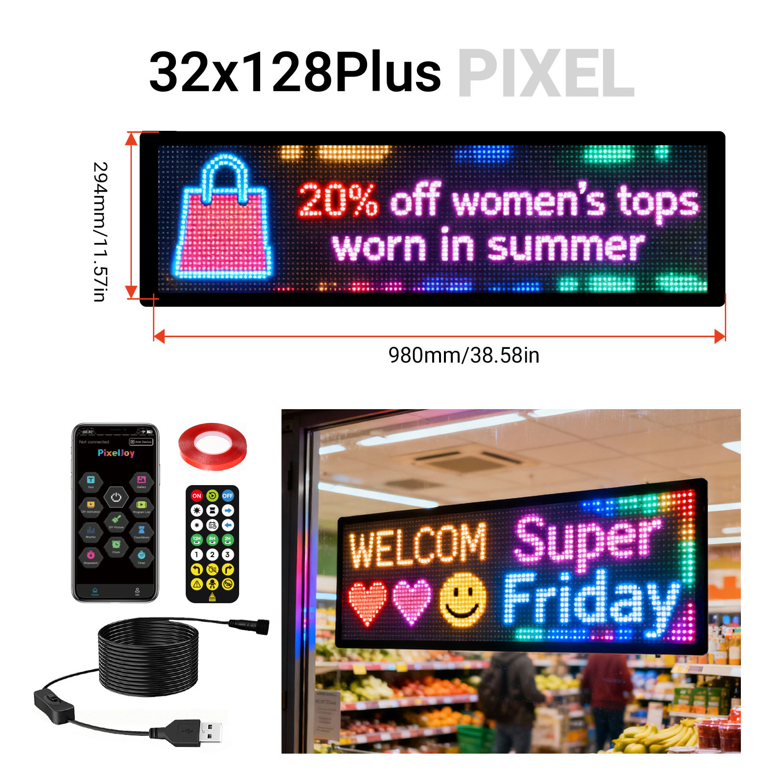 32 * 128 Plus píxeles (tamaño 294 * 980mm)