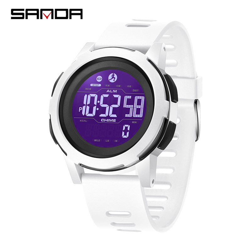 SANDA podómetro calorías pantalla digital impermeable multifuncional montañismo a prueba de golpes reloj despertador para hombre 2189