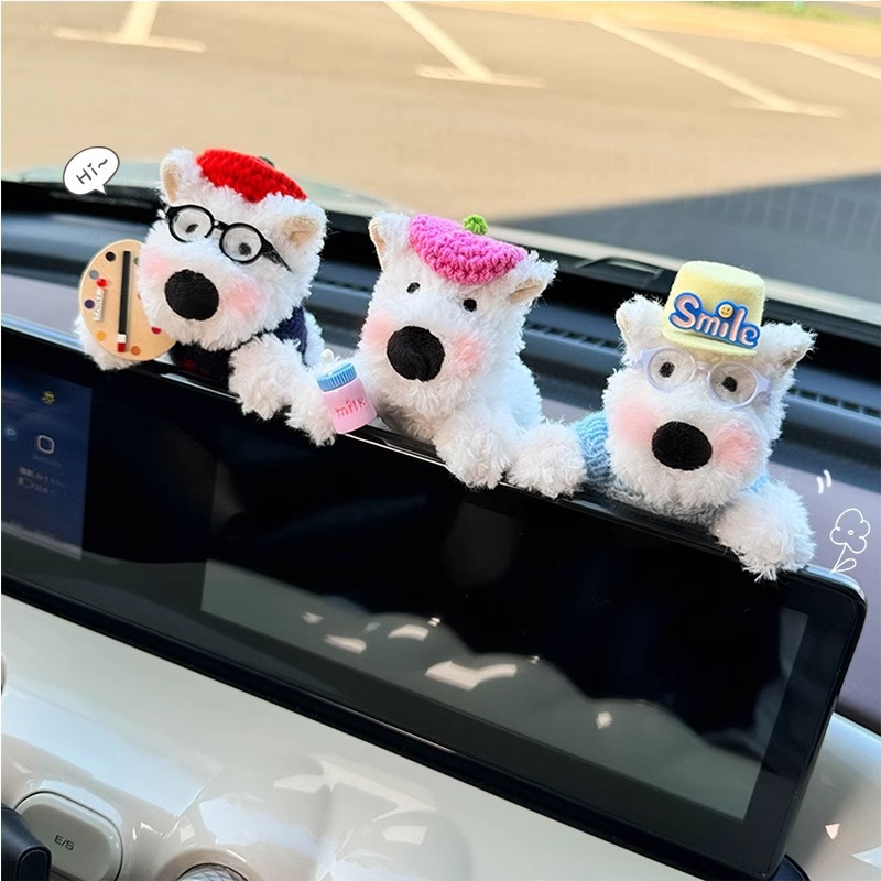 Linda decoración de coche de West Highland pantalla de control central de coche muñeca de fiesta cachorro accesorios de coche pantalla de visualización decoración de pantalla