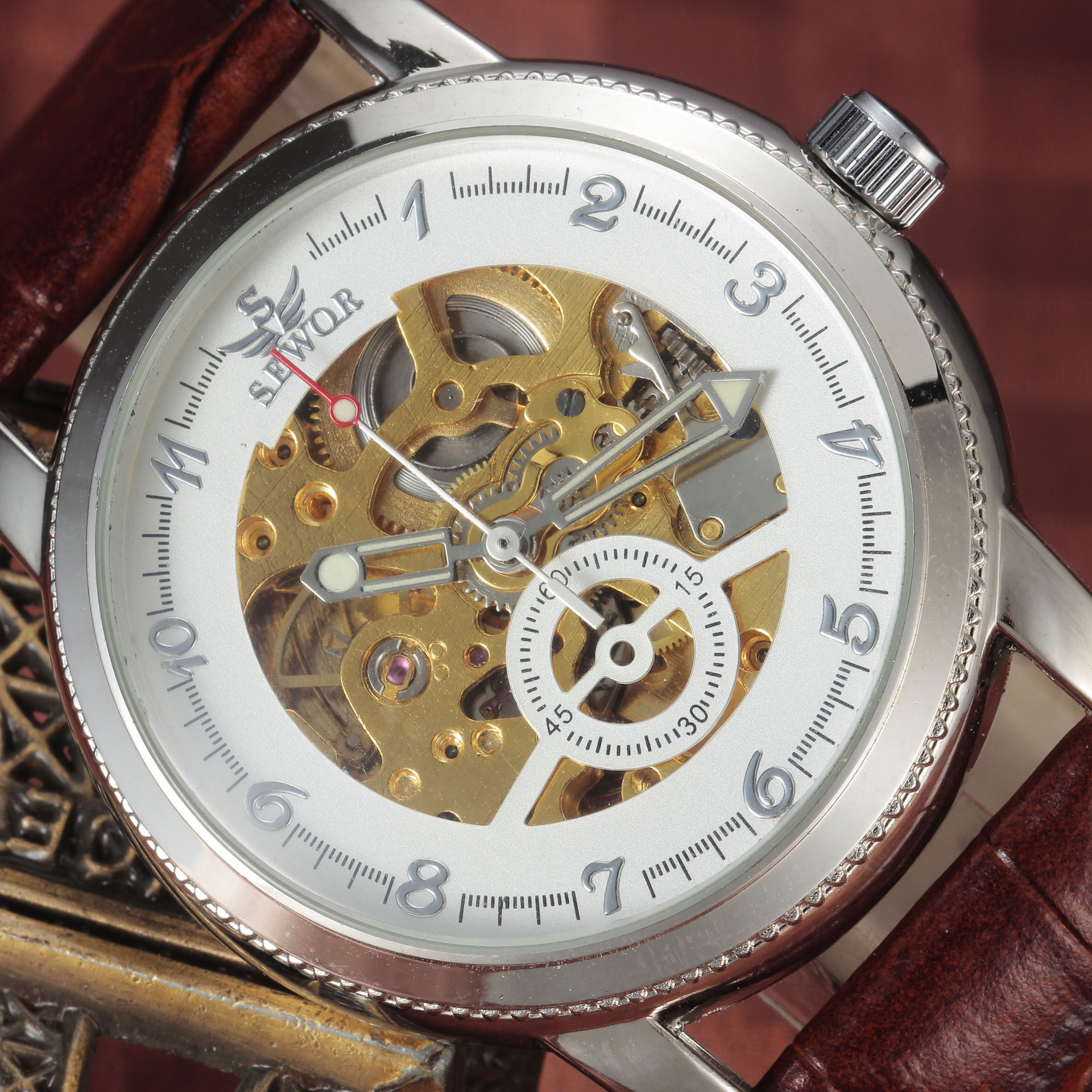 SEWOR reloj mecánico de vidrio hueco transparente reloj de hombre comercio exterior comercio electrónico venta caliente reloj mecánico automático