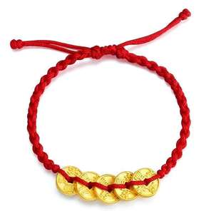 Shuibei Zhou Shangfu 999 Gold Five Emperors Money Bracelet Women's 3D Hard Gold Woven Hand Rope This Year of Life Bracelet Gifts