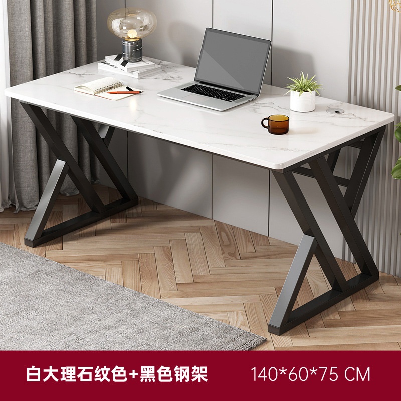 [업그레이드 및 강화 이중 X 자형 테이블 다리] 흰색 대리석 색상 140*60*75cm