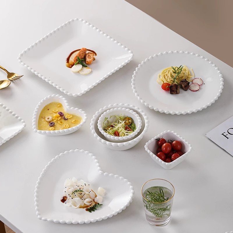 パールエッジセラミック家庭用ライスボウル朝食皿クリエイティブケーキ菓子皿デザートスナックボウルサラダ皿食器|undefined