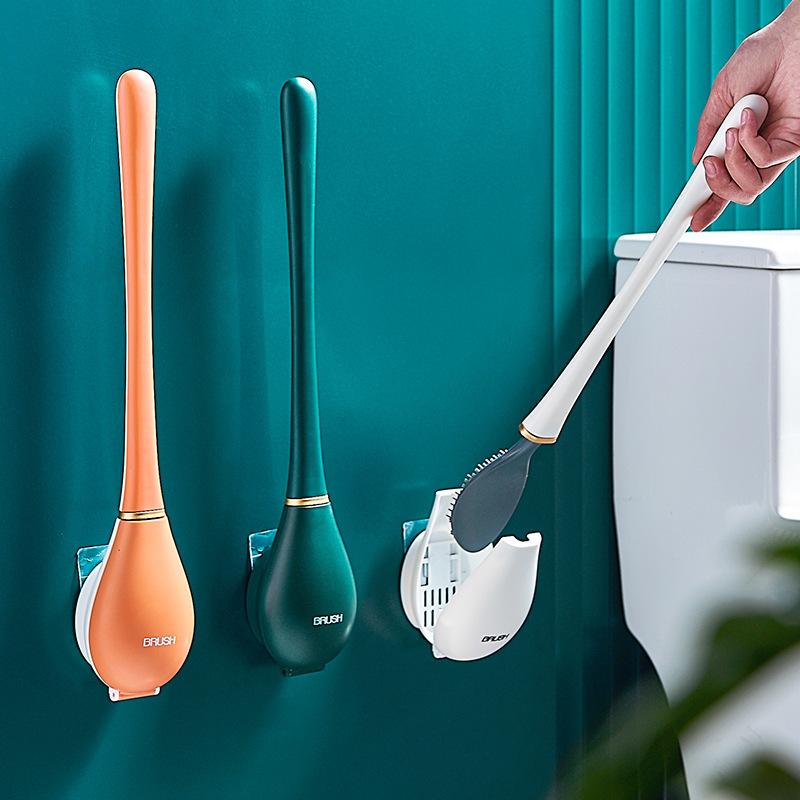 Toilet For Home Use With Long Handle And Soft Bristles, Set, Silicone No-dead-angle Wall-mounted Toilet Cleaning Brush_voghion.com