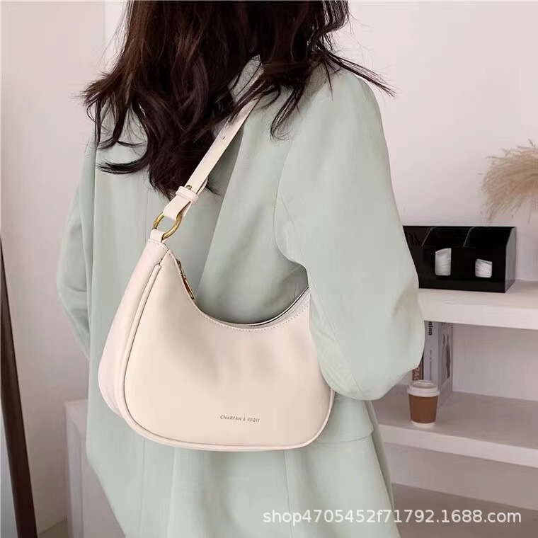 White Half-Moon Armpit Bag 2021 New Crescent Bag Women's Popular High-End Style Dumpling Bag Crossbody Bag